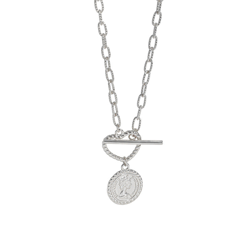 Women Portrait Coin OT 925 Sterling Silver Necklace