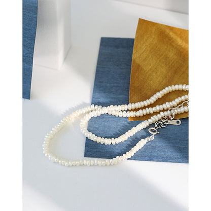 Elegant Women Irregular Natural Pearls 925 Sterling Silver Necklace