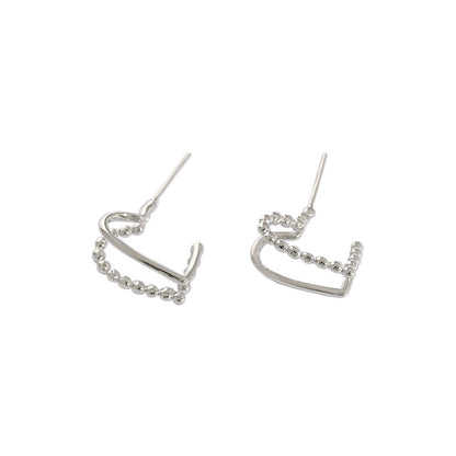 Double Layers Beads Broken Heart 925 Sterling Silver Stud Earrings