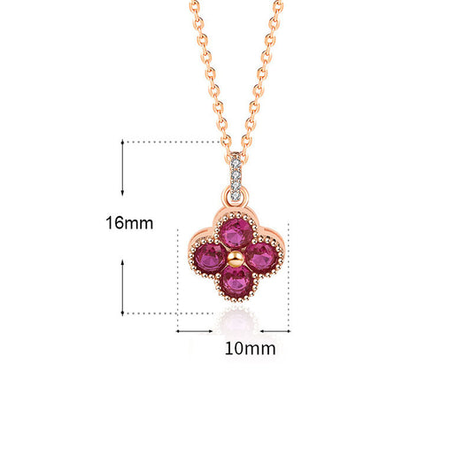 Beautiful Pink CZ Four Leaf Clover 925 Sterling Silver Necklace