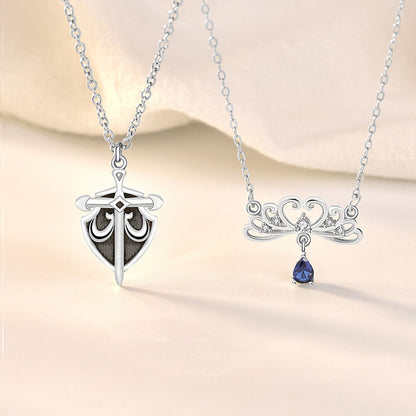 Gift Princess and Her Knight CZ 925 Sterling Silver Promise Necklace