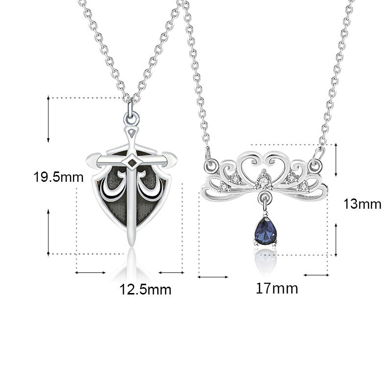 Gift Princess and Her Knight CZ 925 Sterling Silver Promise Necklace