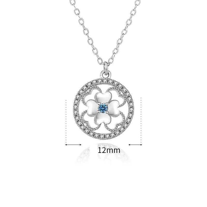 Classic Hollow CZ Four Leaves Clover 925 Sterling Silver Necklace