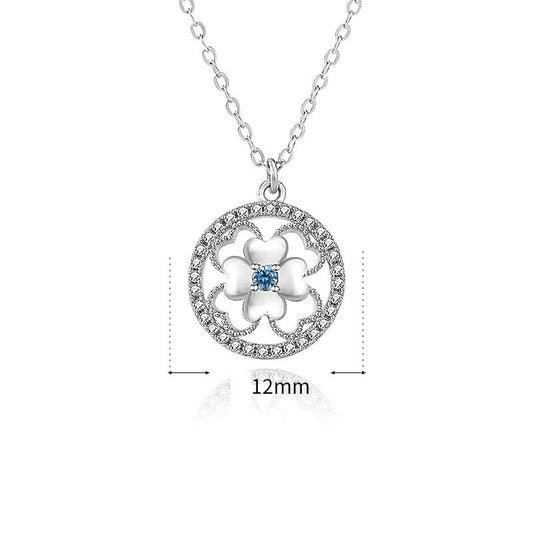 Classic Hollow CZ Four Leaves Clover 925 Sterling Silver Necklace