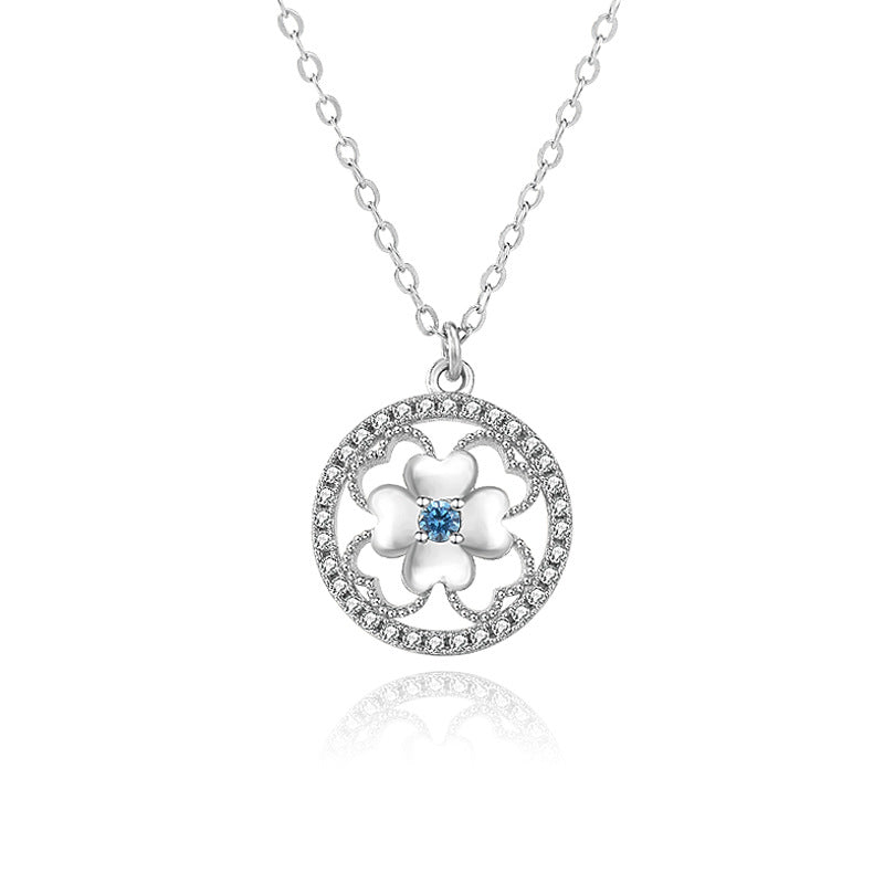 Classic Hollow CZ Four Leaves Clover 925 Sterling Silver Necklace