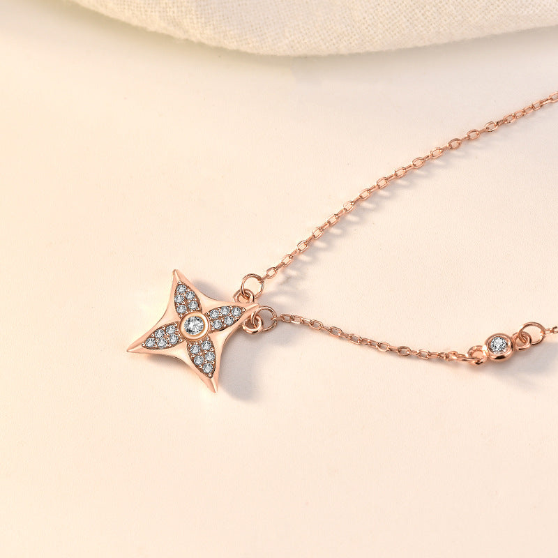 Casual CZ Quadrangular Star 925 Sterling Silver Necklace