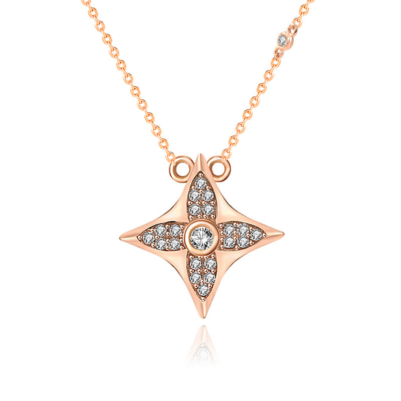 Casual CZ Quadrangular Star 925 Sterling Silver Necklace