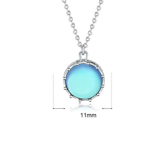 Beautiful Round Natural Moonstone Sea 925 Sterling Silver Necklace