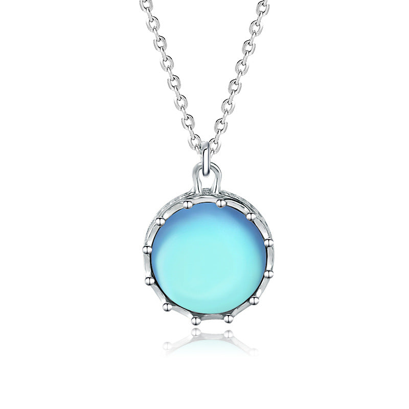 Beautiful Round Natural Moonstone Sea 925 Sterling Silver Necklace