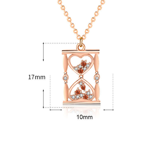 Gift CZ Heart Hourglass 925 Sterling Silver Necklace