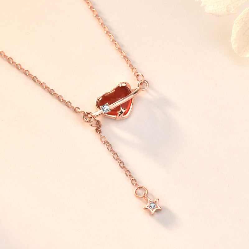 Friends' Red CZ Heart Planet 925 Sterling Silver Necklace