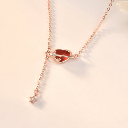 Friends' Red CZ Heart Planet 925 Sterling Silver Necklace