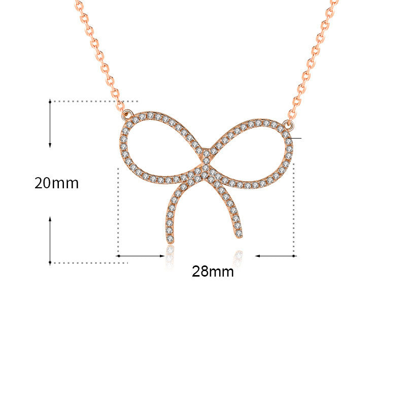 Girl CZ Hollow Bowknot 925 Sterling Silver Necklace