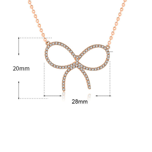 Girl CZ Hollow Bowknot 925 Sterling Silver Necklace