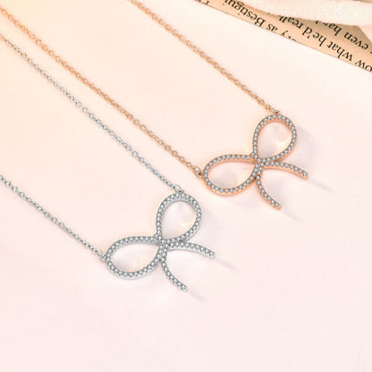 Girl CZ Hollow Bowknot 925 Sterling Silver Necklace