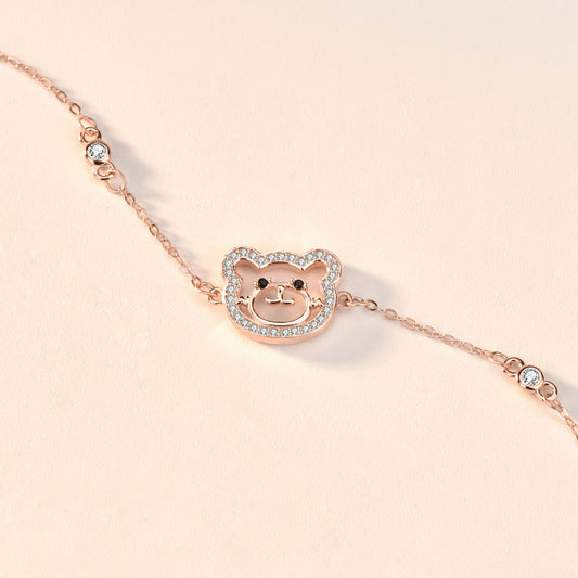 Cute Animal CZ Bear Head 925 Sterling Silver Bracelet