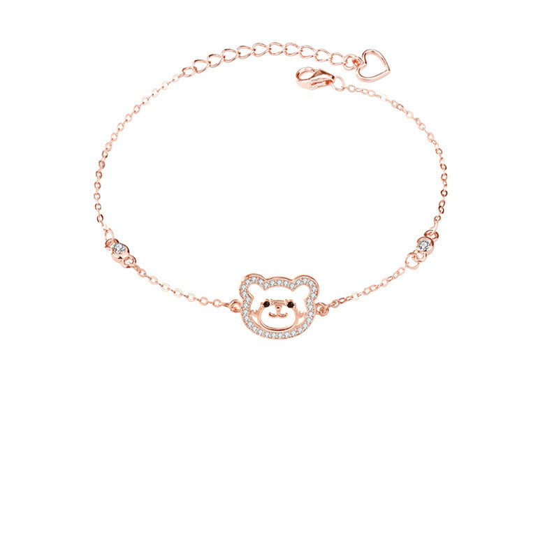 Cute Animal CZ Bear Head 925 Sterling Silver Bracelet