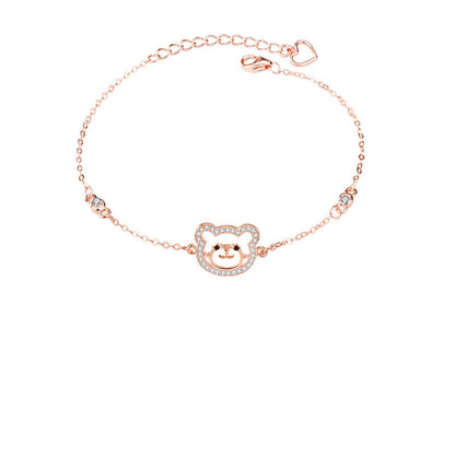 Cute Animal CZ Bear Head 925 Sterling Silver Bracelet