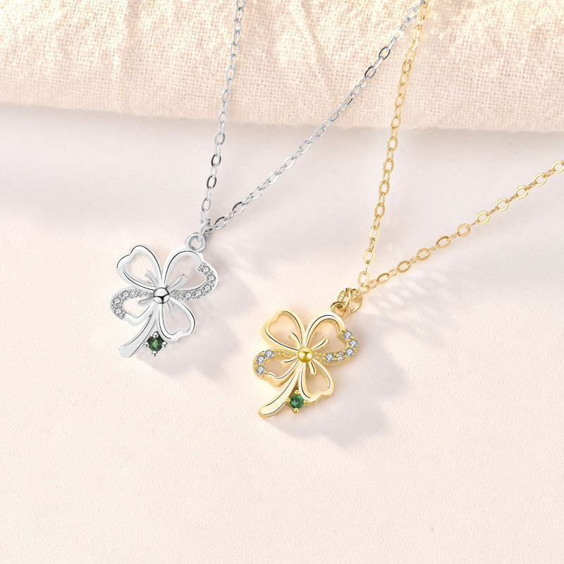 Gift CZ Four Leaf Clover 925 Sterling Silver Necklace