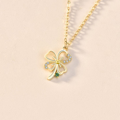 Gift CZ Four Leaf Clover 925 Sterling Silver Necklace