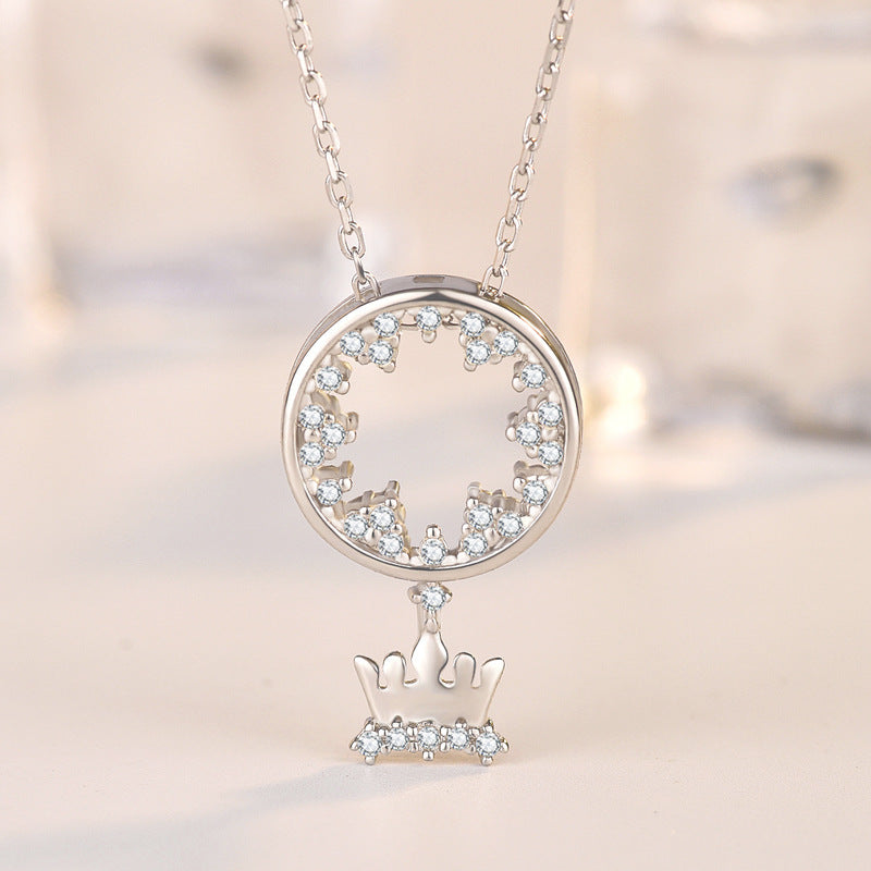 Elegant CZ Circle Crown 925 Sterling Silver Necklace