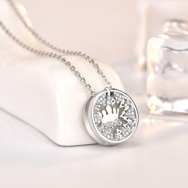 Elegant CZ Circle Crown 925 Sterling Silver Necklace