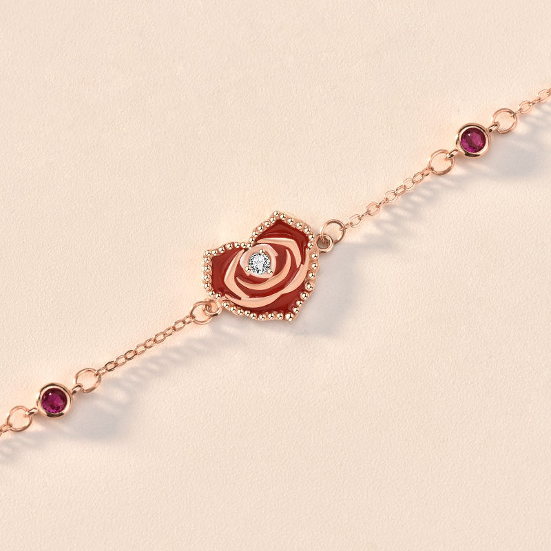 Beautiful Red CZ Rose Gold 925 Sterling Silver Bracelet