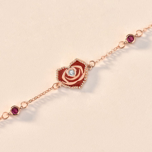 Beautiful Red CZ Rose Gold 925 Sterling Silver Bracelet