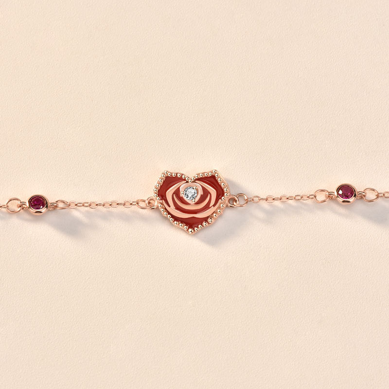 Beautiful Red CZ Rose Gold 925 Sterling Silver Bracelet