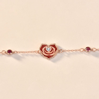 Beautiful Red CZ Rose Gold 925 Sterling Silver Bracelet