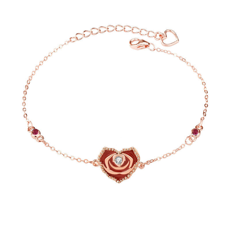 Beautiful Red CZ Rose Gold 925 Sterling Silver Bracelet