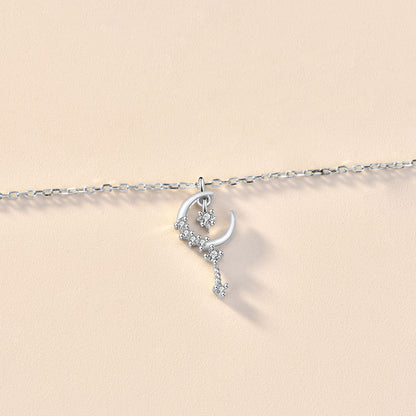 Sweet CZ Crescent Moon Star 925 Sterling Silver Bracelet