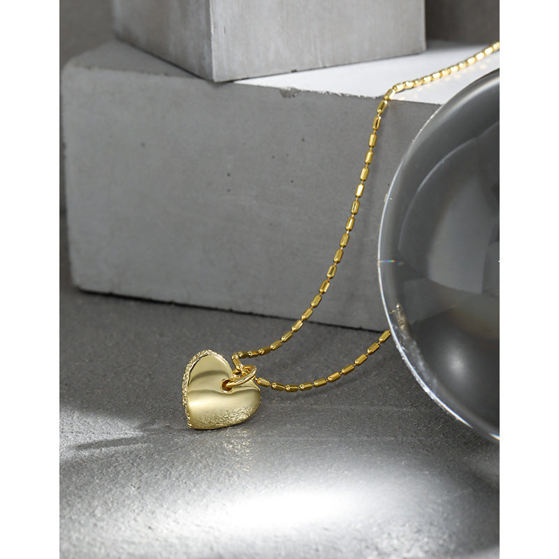 Women tube Beads Gold Heart 925 Sterling Silver Necklace