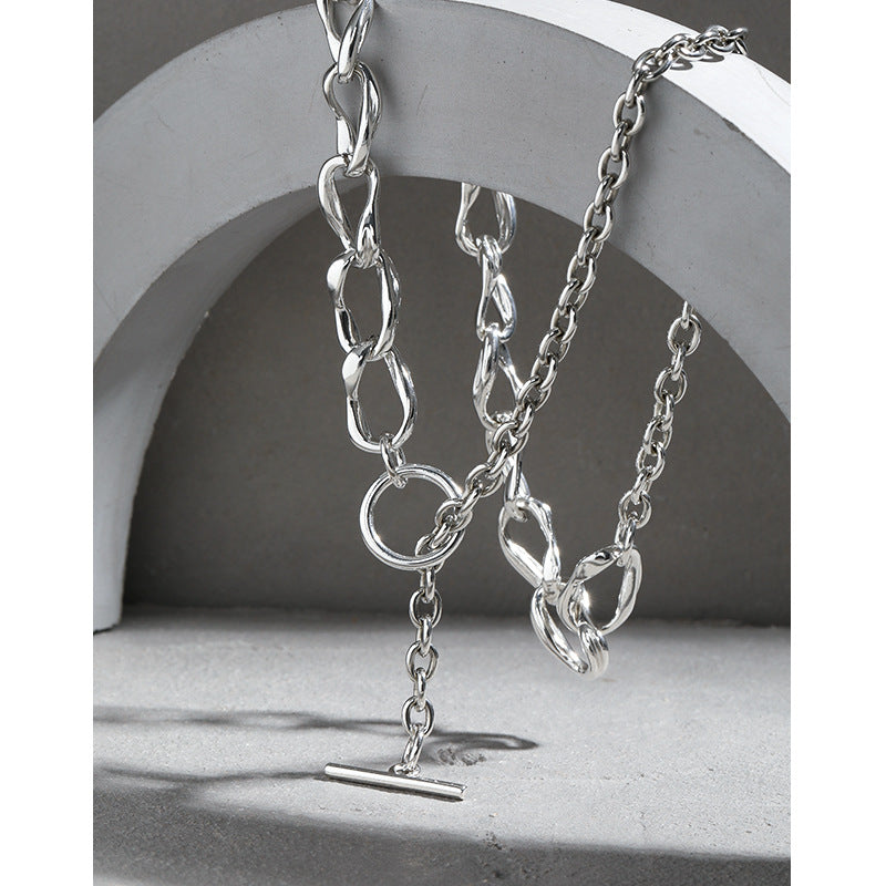 Asymmetry OT Lock Chain 925 Sterling Silver Necklace