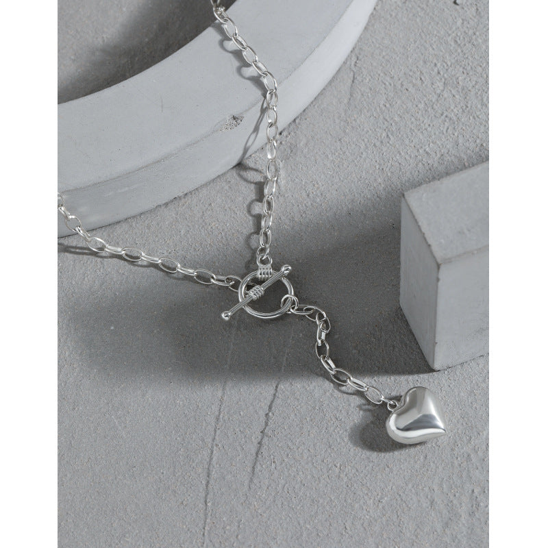 Women OT Shape Heart Tassels 925 Sterling Silver Necklace