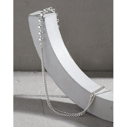 Fashion Asymmetry Beads Chain 925 Sterling Silver Necklace