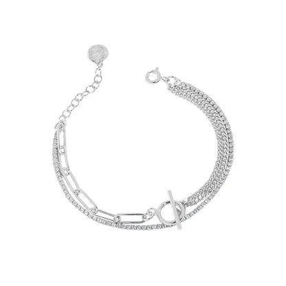 Double Layer Hollow Chain CZ OT 925 Sterling Silver Bracelet