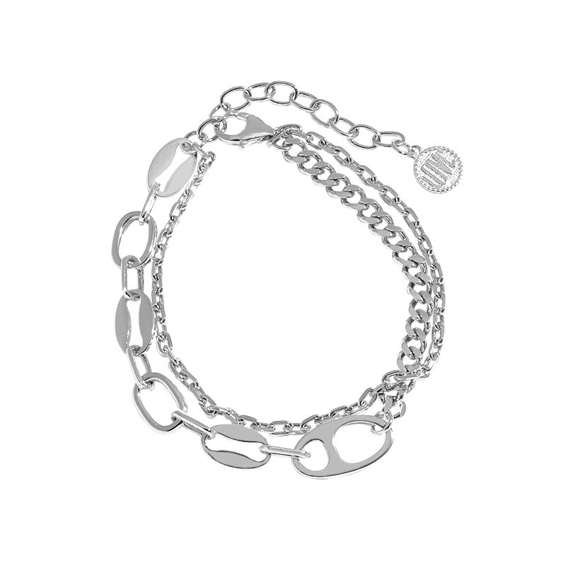 Fashion Double Layers Pig Nose Curb Chain  925 Sterling Silver Bracelet