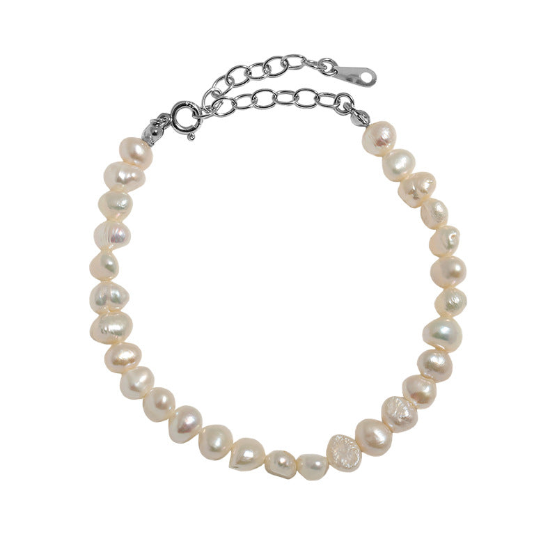 Women Irregular Natural Pearls 925 Sterling Silver Bracelet