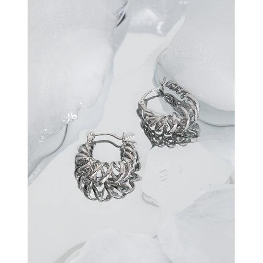 Casual Hollow Spring Twisted 925 Sterling Silver Hoop Earrings