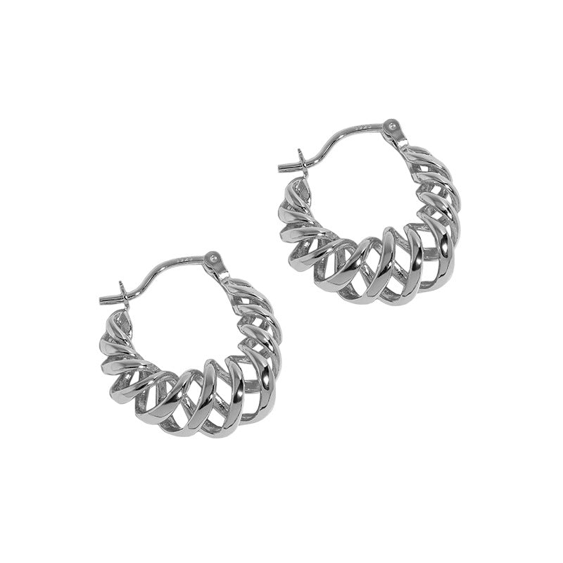 Casual Hollow Spring Twisted 925 Sterling Silver Hoop Earrings