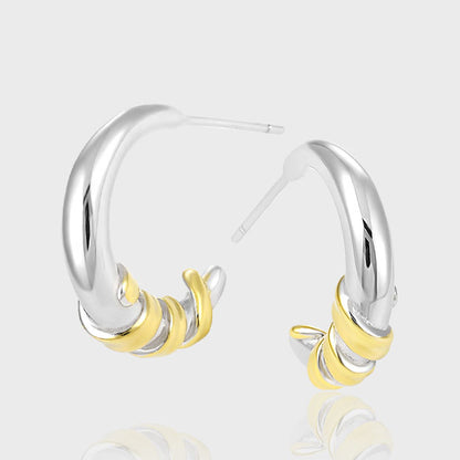 New 18k 925 Sterling Silver Yellow Croissant C Shape Hoop Earrings