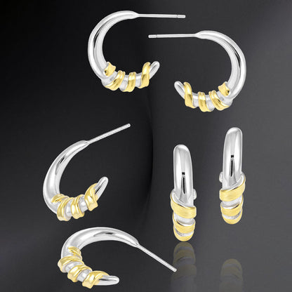 New 18k 925 Sterling Silver Yellow Croissant C Shape Hoop Earrings