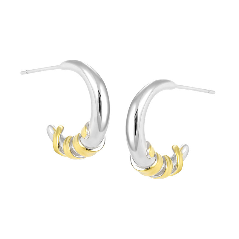 New 18k 925 Sterling Silver Yellow Croissant C Shape Hoop Earrings