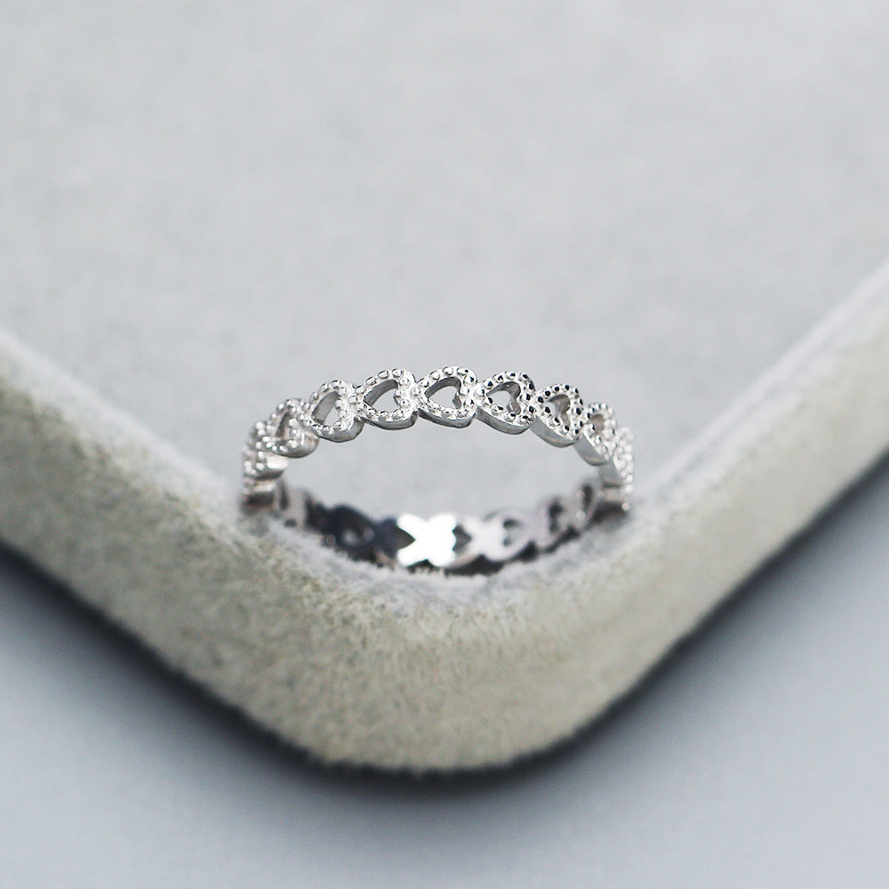 Hollow Love Heart in Heart 925 Sterling Silver Ring