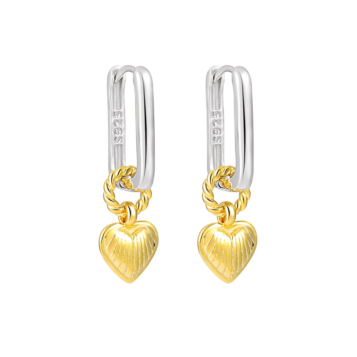 18k Yellow Twisted Heart 925 Sterling Silver Leverback Dangling Earrings