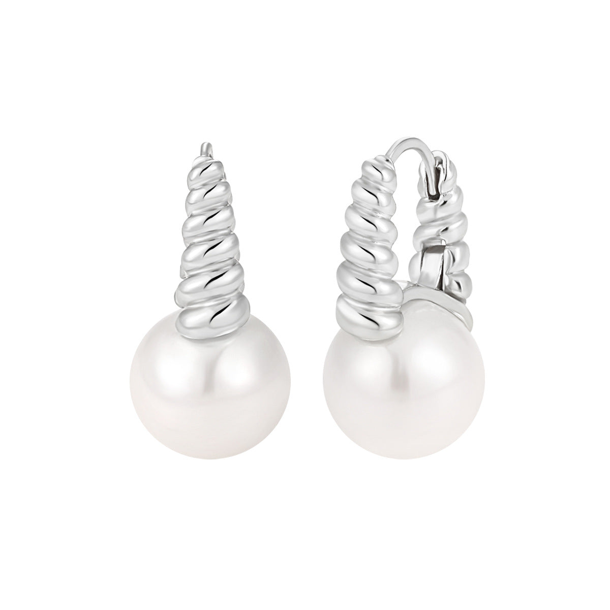 Women Twisted Round Shell Pearls 925 Sterling Silver Hoop Earrings