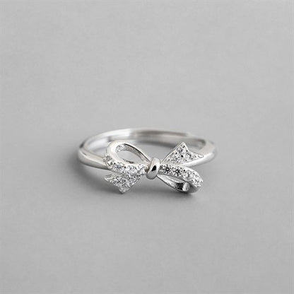 Sweet CZ Bowknot 925 Sterling Silver Adjustable Ring