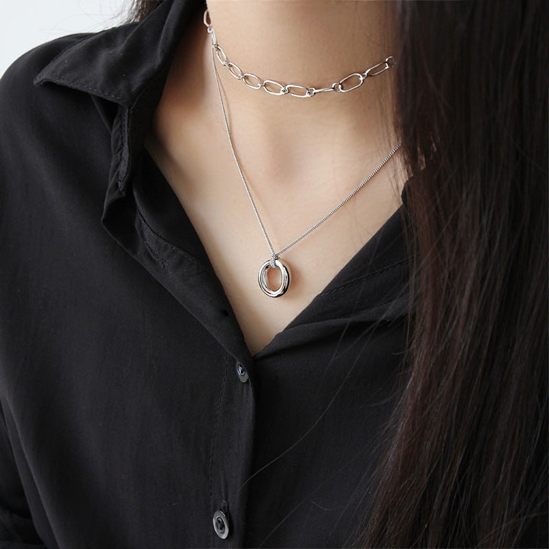 Simple Office Circle Ring 925 Sterling Silver Necklace