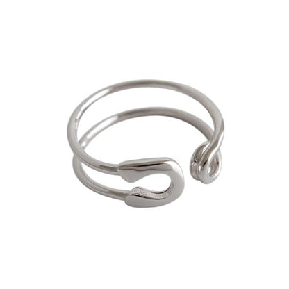 Simple Safety Pin Hollow 925 Sterling Silver Adjustable Ring